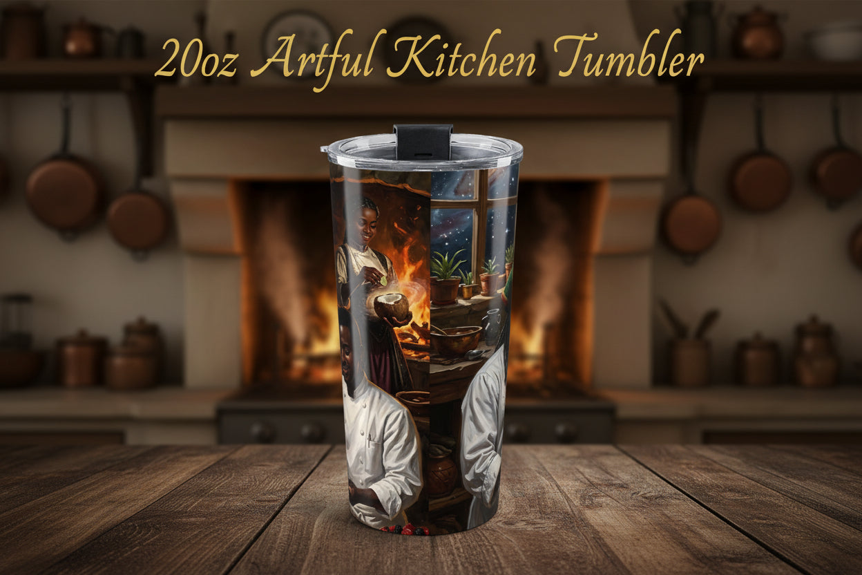 20oz Artful Kitchen Scene Tumbler – Vintage Chef & Baker Illustration Travel Cup