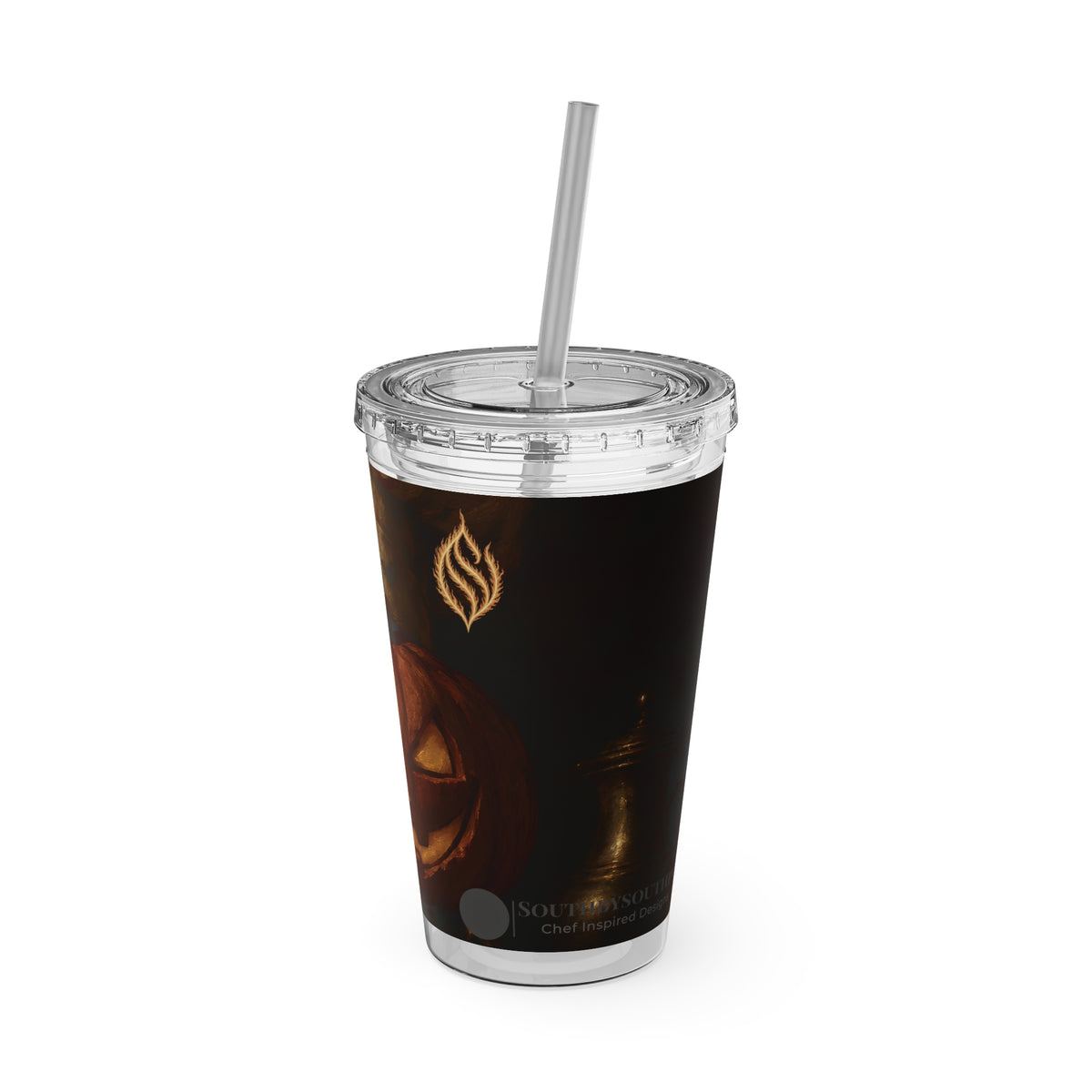 Halloween Pumpkin & Skulls 16oz Tumbler with Straw