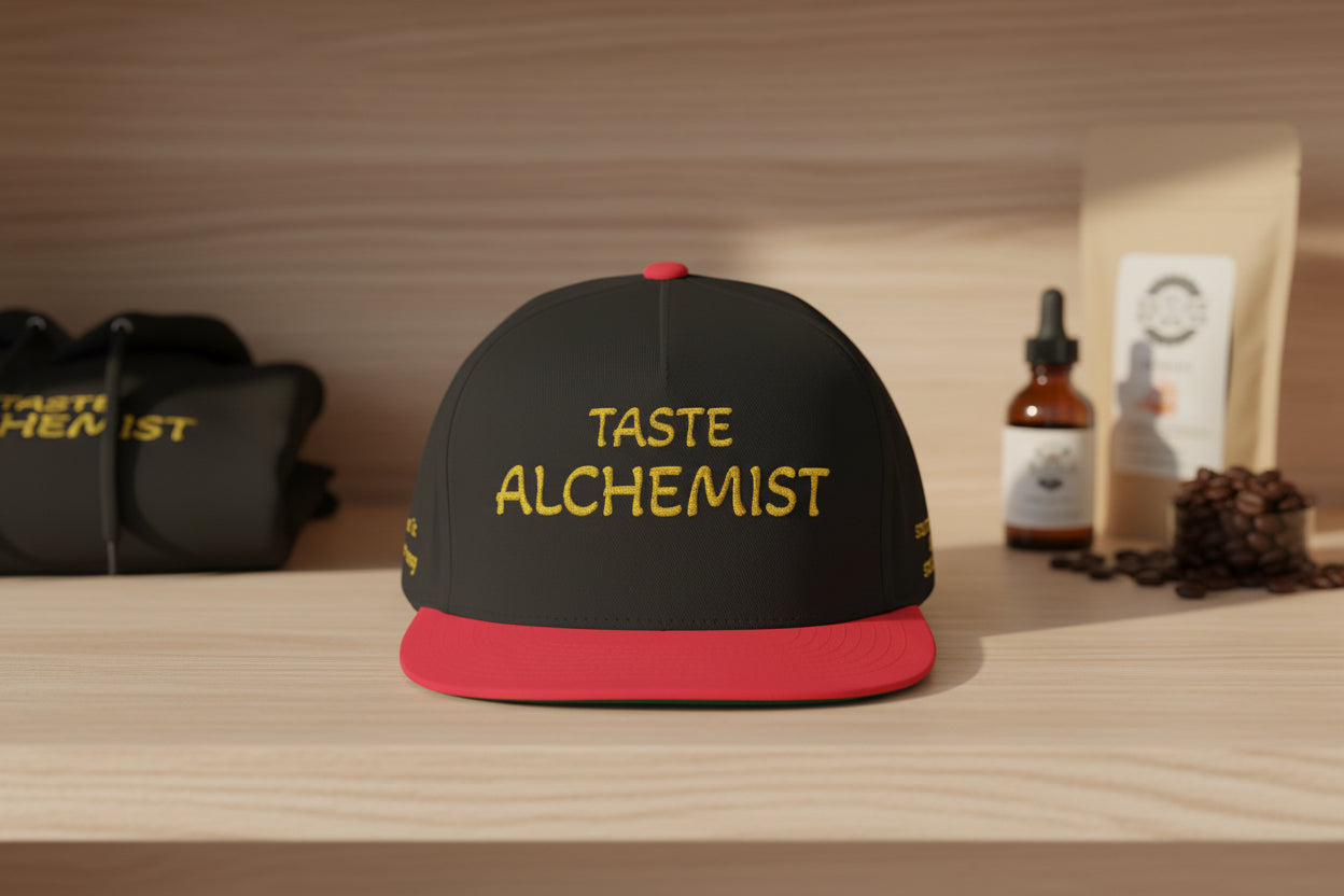 Embroidered Flat Bill Cap — "Knowledge of Cooking and the Passion to Do It Right"