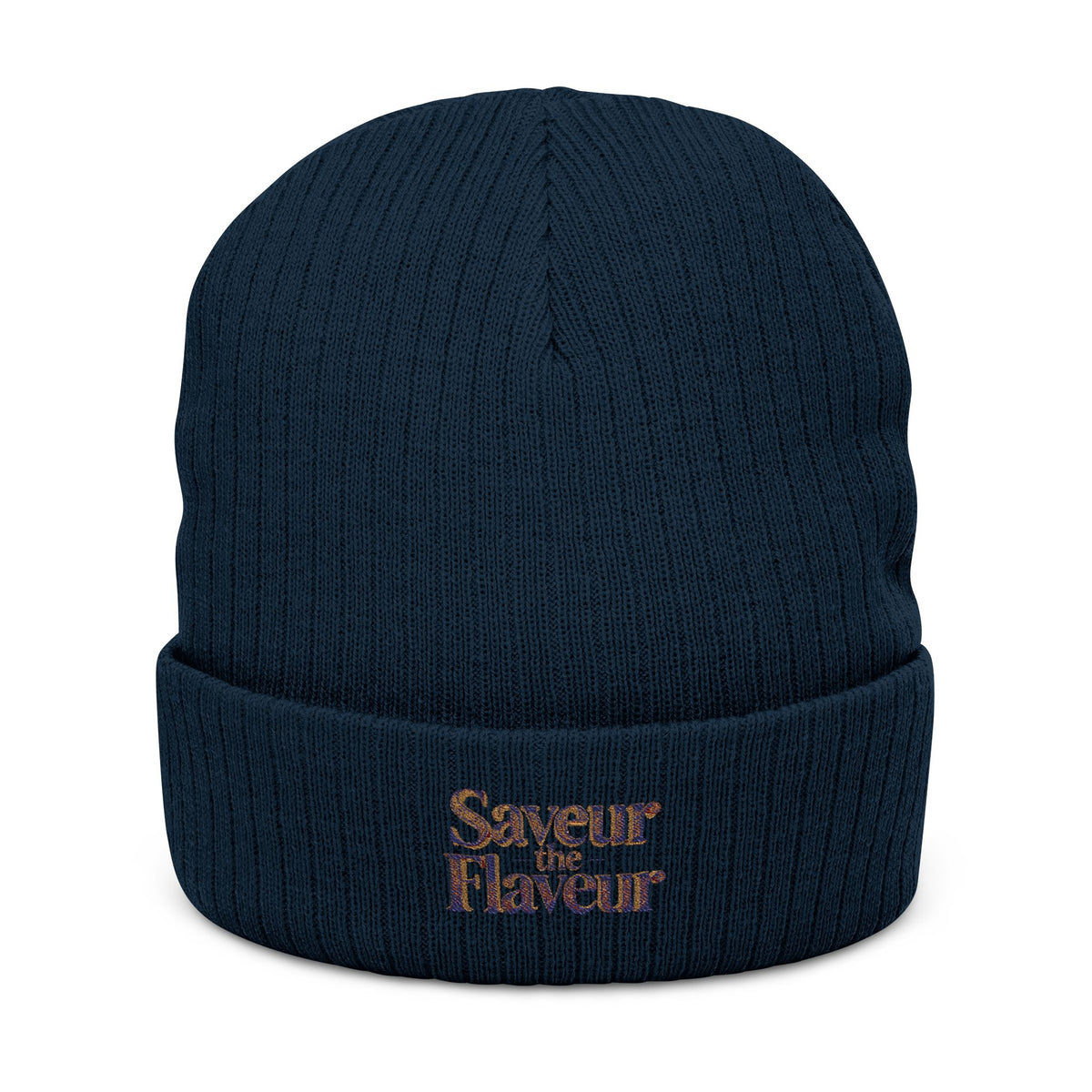 Ribbed Knit Beanie — “Saveur the Flaveur” Embroidered Chef Hat