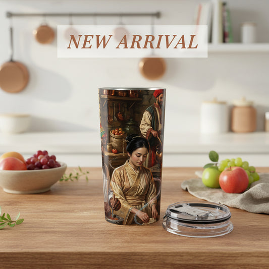 20oz Artful Kitchen Scene Tumbler – Vintage Chef & Baker Illustration Travel Cup