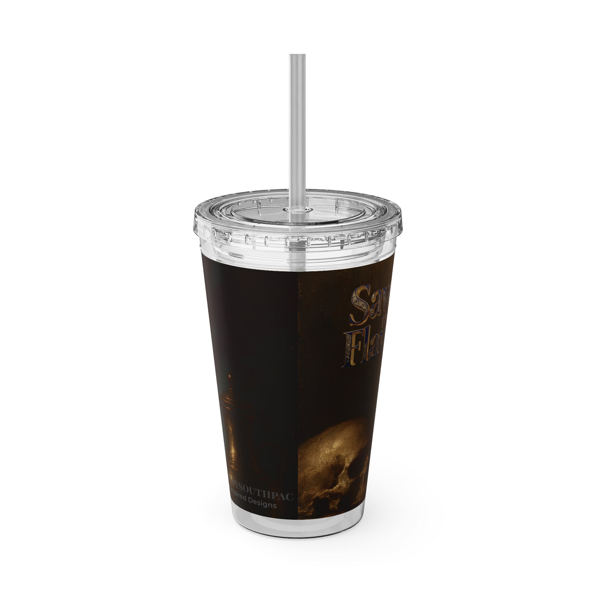 Halloween Pumpkin & Skulls 16oz Tumbler with Straw