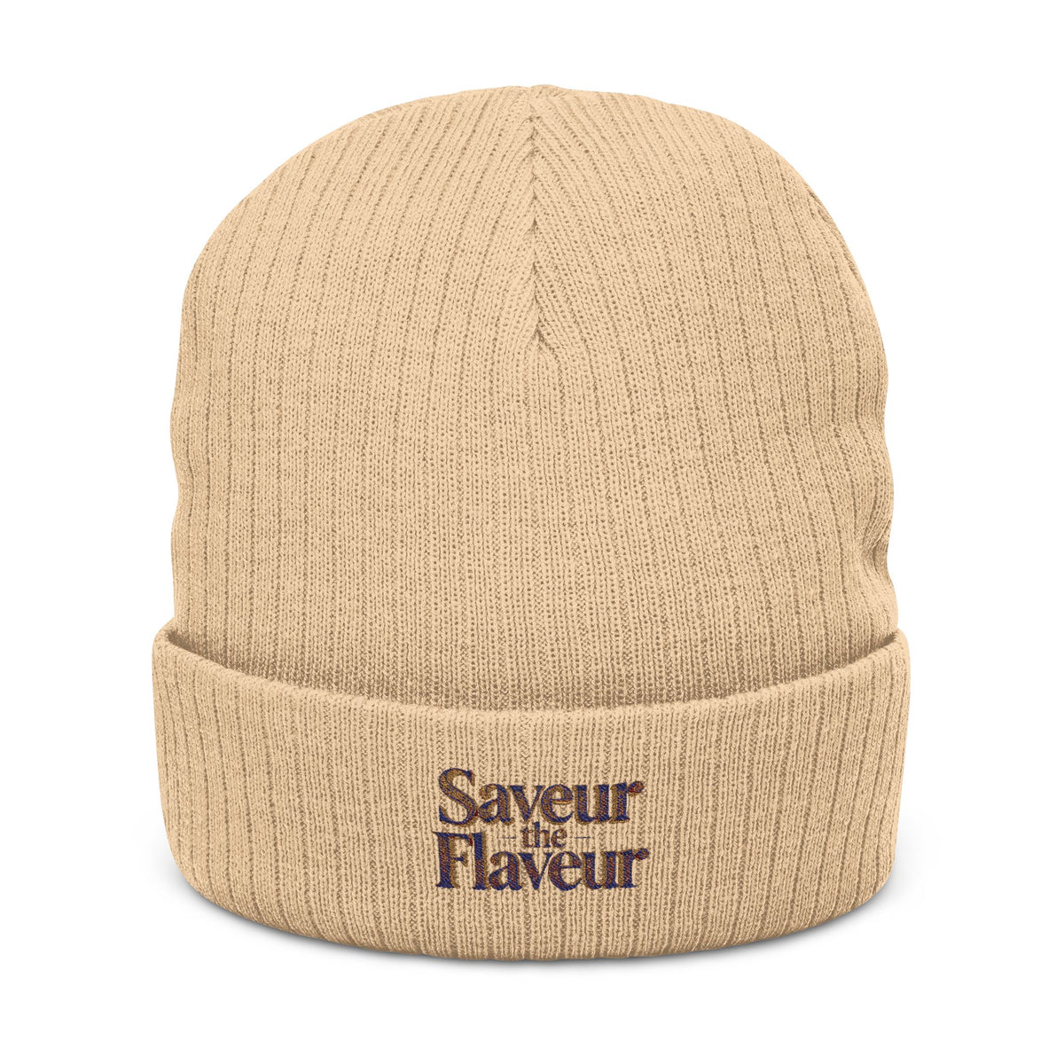 Ribbed Knit Beanie — “Saveur the Flaveur” Embroidered Chef Hat