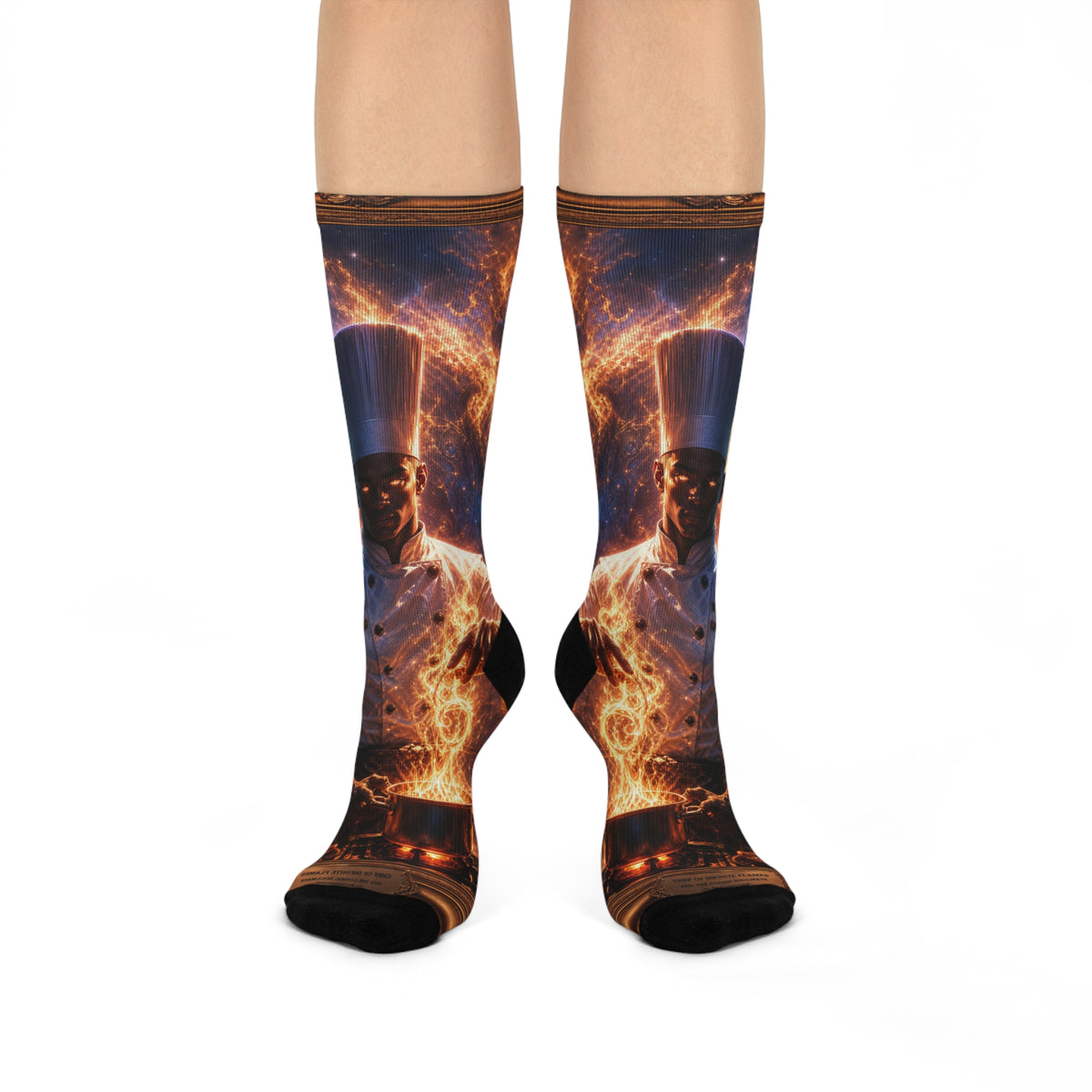 Taste Alchemist Cushioned Crew Socks — Fiery Cosmic Alien/Chef All‑Over Print