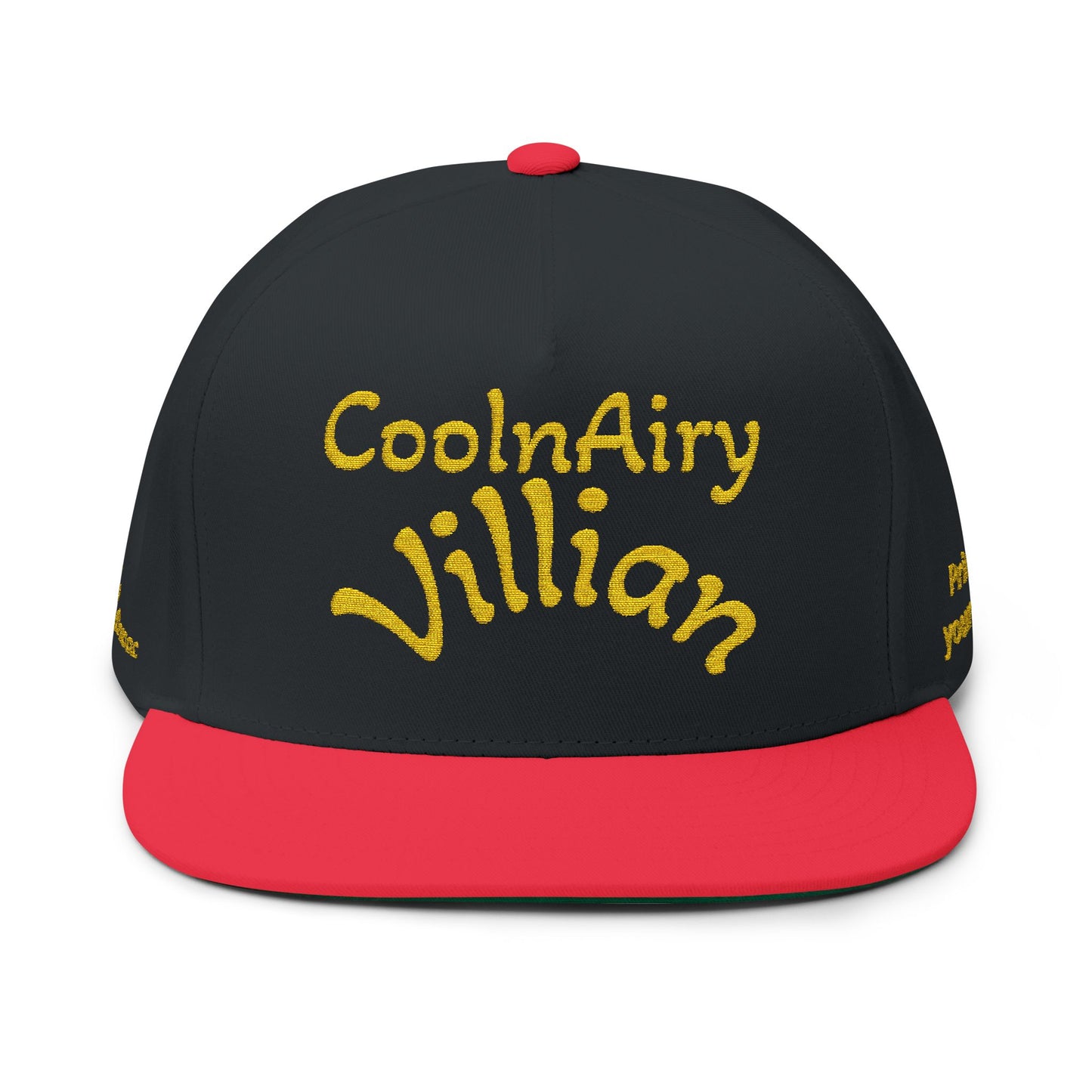 Embroidered Flat Bill Cap — “be a culinary villian. stand out from everyone else, while you burn!”