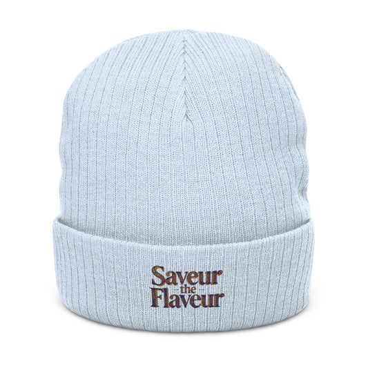 Ribbed Knit Beanie — “Saveur the Flaveur” Embroidered Chef Hat
