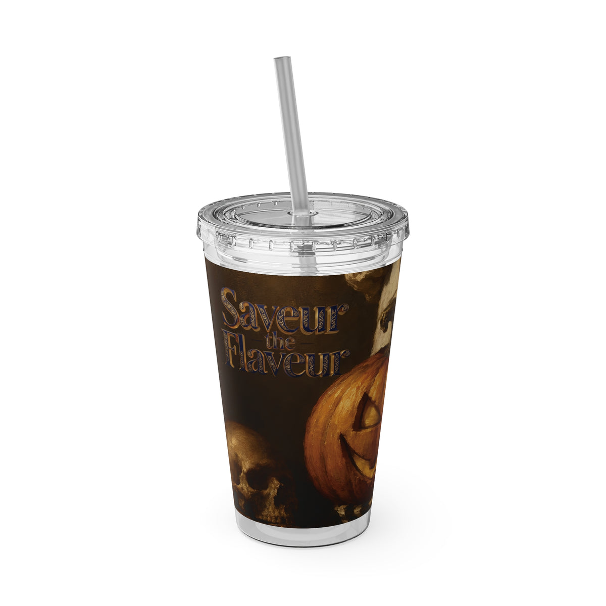 Halloween Pumpkin & Skulls 16oz Tumbler with Straw