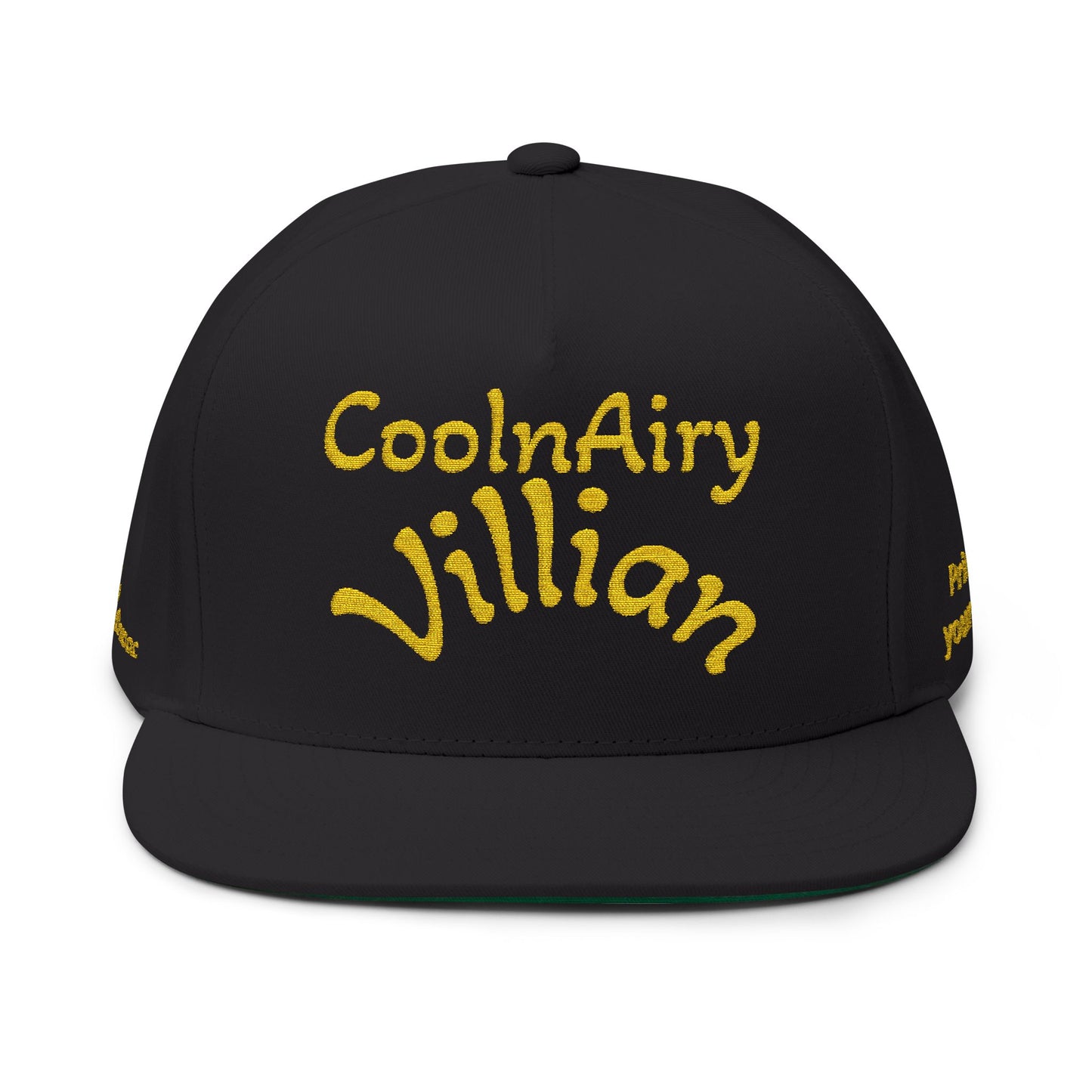 Embroidered Flat Bill Cap — “be a culinary villian. stand out from everyone else, while you burn!”