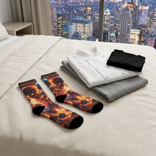 An Alien chef Socks — Bold Flame Skull Graphic Recycled Poly Socks
